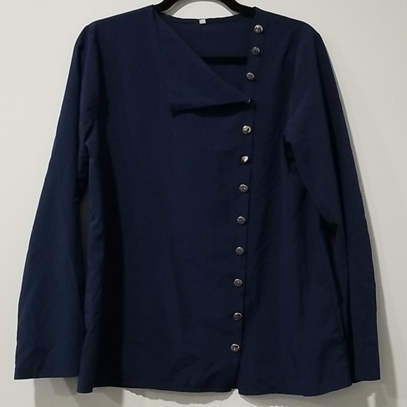 Ladies M - Navy Long Sleeve Button Down Blouse Top - Picture 1 of 5